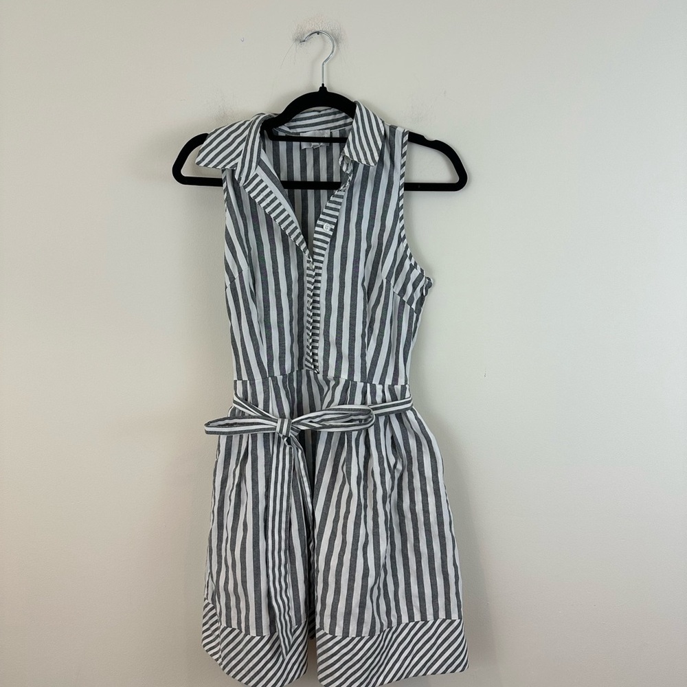 Milly Sleeveless Gray & White Striped Shirt Dress with Tie Waist Size 6